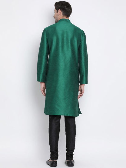 Men's Green Silk Blend Straight Kurta Pyjama Set