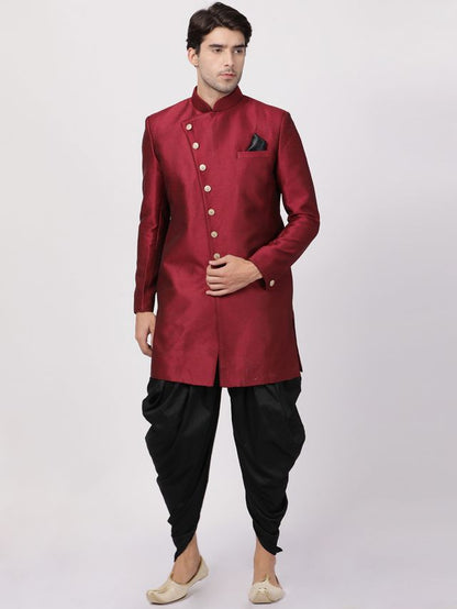 Men's Maroon Silk Blend Straight Sherwani Set