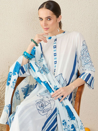 Women Floral Printed Cotton A-Line Kurta with Trousers & Dupatta