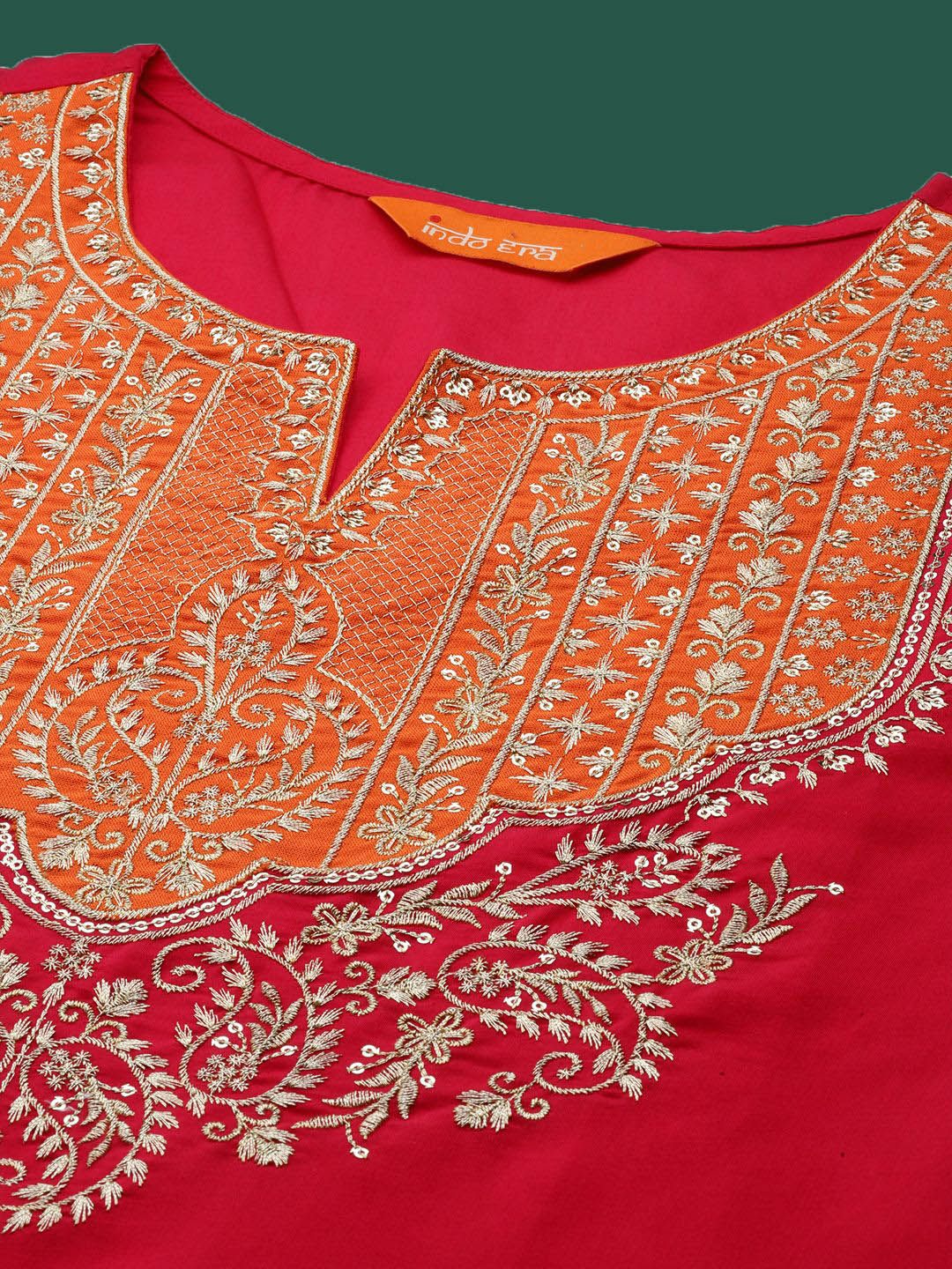 Dhiyona IE Embroidered Round Neck A-Line Top With Trousers Co-Ords Set