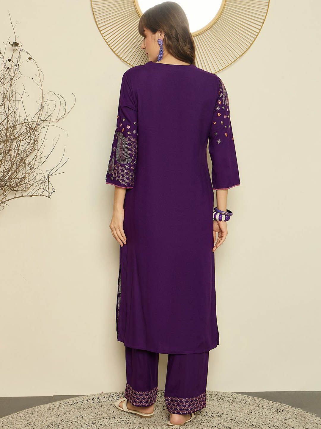 Women Ethnic Motifs Embroidered Regular Mirror Work Kurta with Palazzos