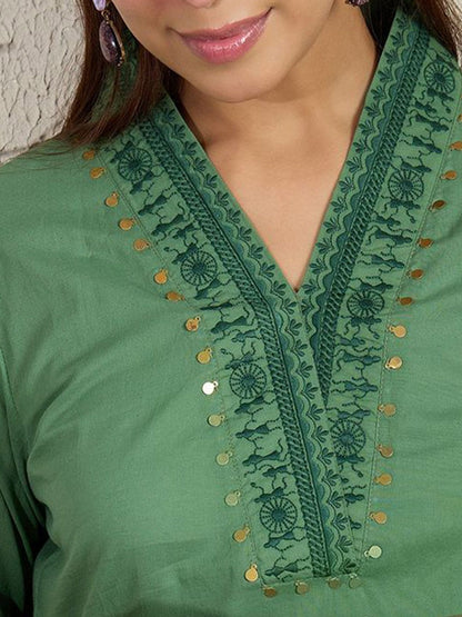 Ethnic Motifs Embroidered Thread Work Pure Cotton Kurta With Trousers