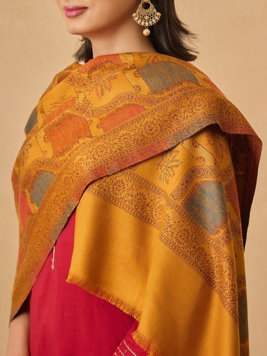 Dhiyona PA Shameem Ethnic Motifs Woven Design Kani Woolen Shawl