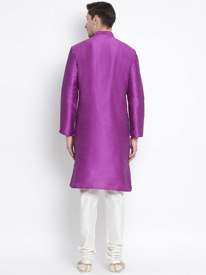 Men's Purple Silk Blend Straight Kurta Pyjama Set