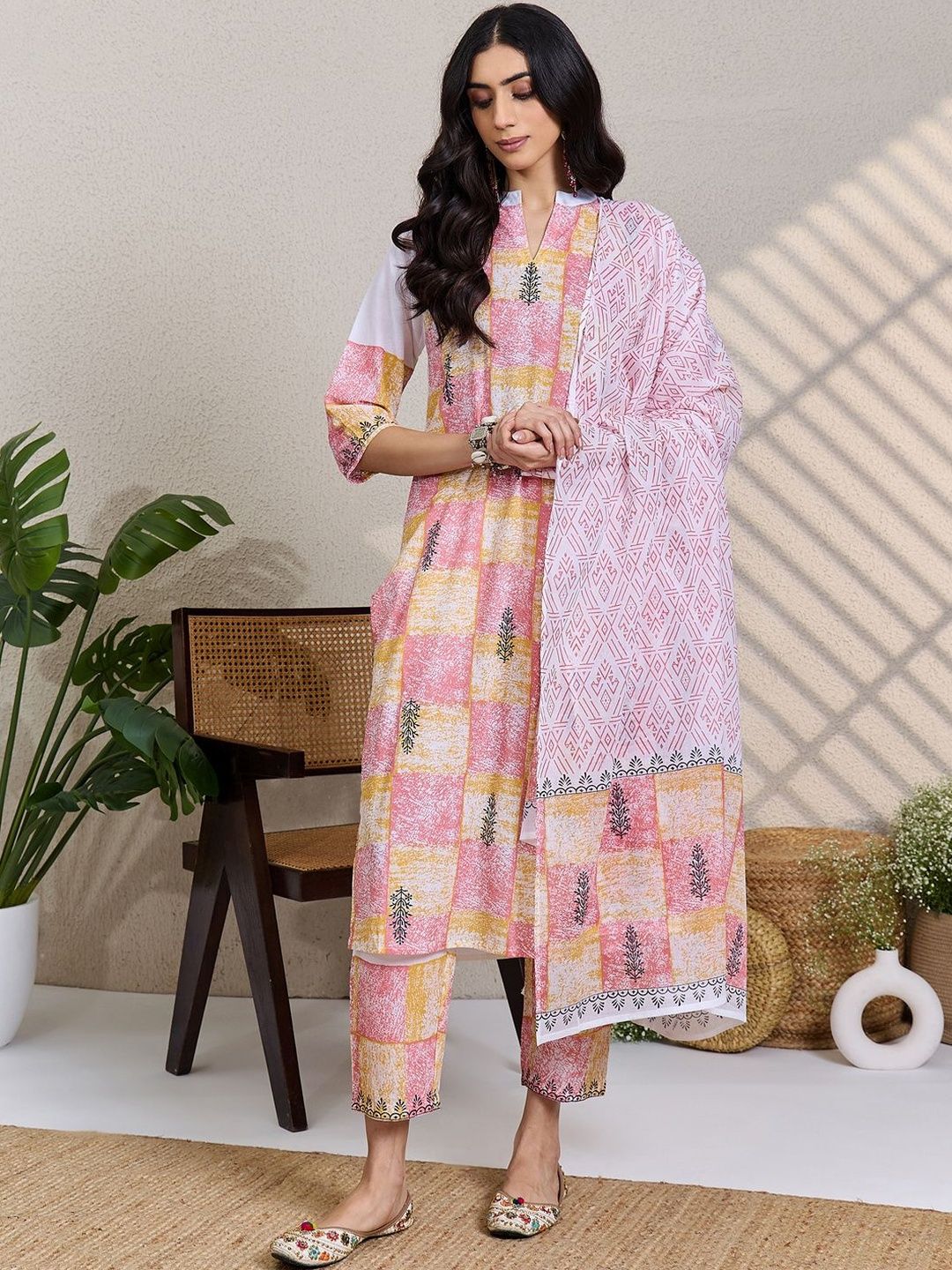 Women Ethnic Motifs Printed Regular Pure Cotton Kurta with Trousers & Dupatta
