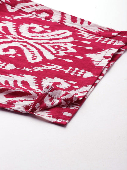 Ethnic Motifs Print Panelled Thread Work Kurta with Trousers