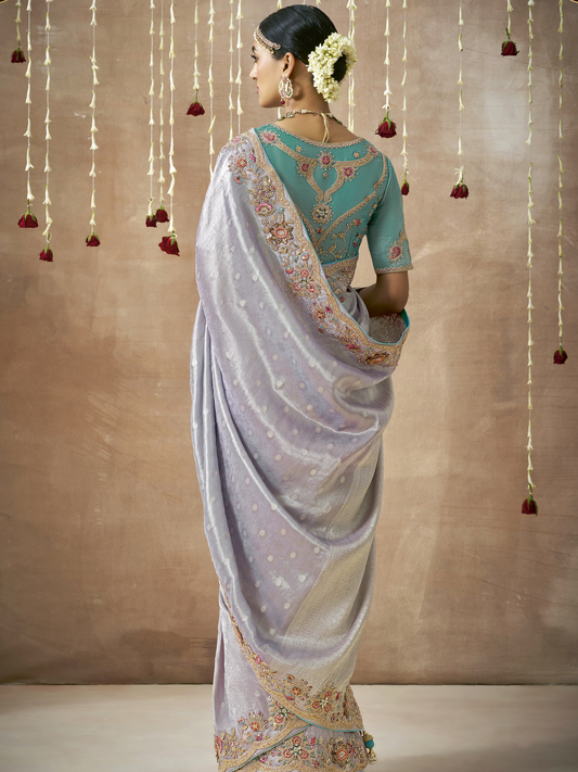 Dhiyona KM Women Lavender Zari Tissue Dola Silk Saree