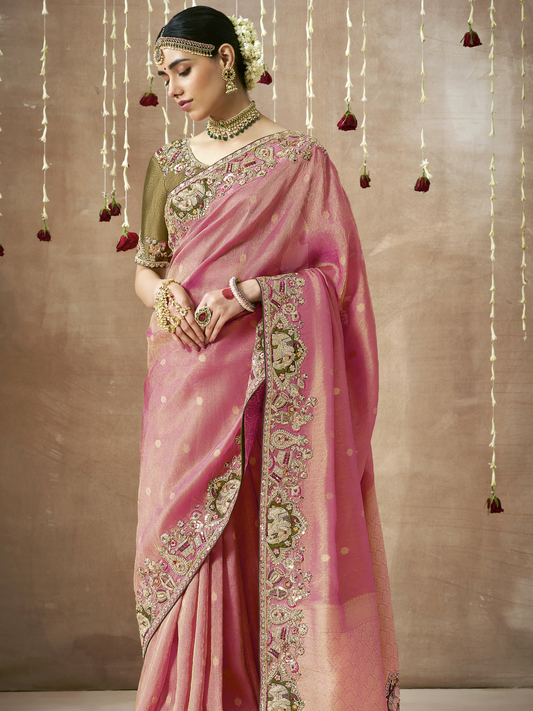 Dhiyona KM Women Pink Bridal Saree