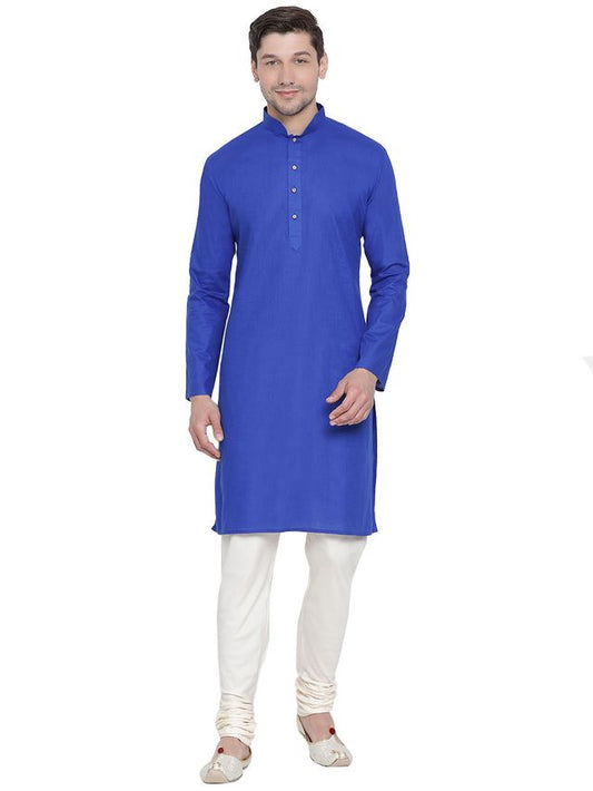 Men's Blue Cotton Linen Straight Kurta Pyjama Set