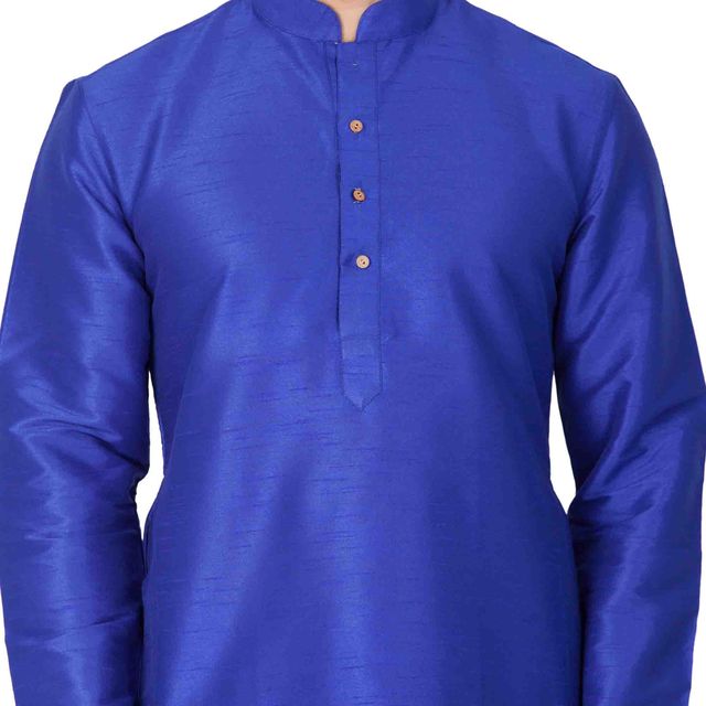 Men's Blue Silk Blend Straight Kurta and Dhoti Set