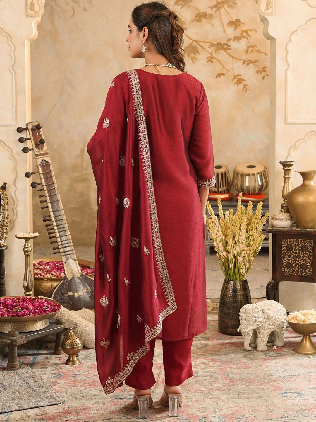 Women Ethnic Motifs Embroidered Sequinned Kurta with Trousers & Dupatta