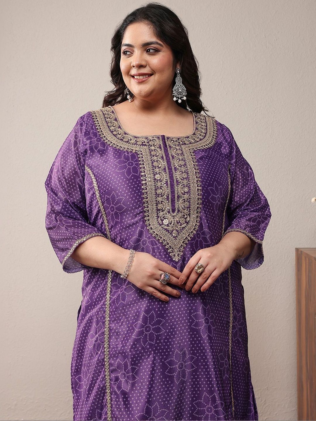 Dhiyona Women's Plus Size Ethnic Motifs Printed Kurta with Palazzos & With Dupatta