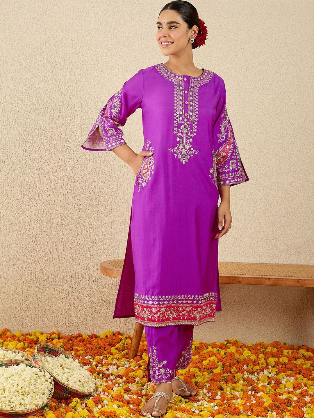 Women Ethnic Motifs Embroidered Zardozi Work Kurta with Trousers & Dupatta