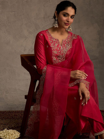 Women Ethnic Motifs Embroidered Regular Thread Work Liva Kurta with Trousers & With Dupatta