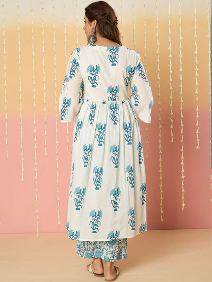 Women Floral Printed Empire Pure Cotton Kurta with Trousers