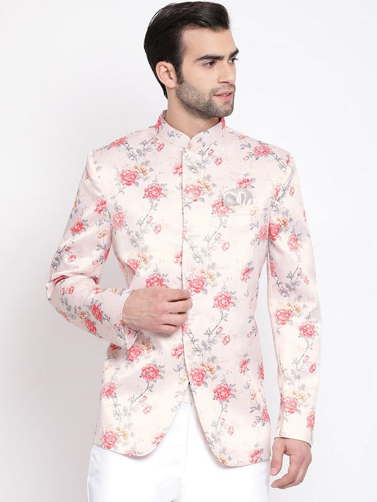 Men's Peach Silk Blend Straight Jodhpuri