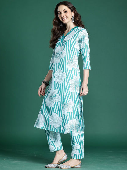 Dhiyona IE Printed Pure Cotton Top With Trousers Co-Ords