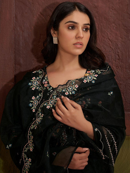 Women Floral Embroidered Regular Thread Work Kurta with Trousers & With Dupatta