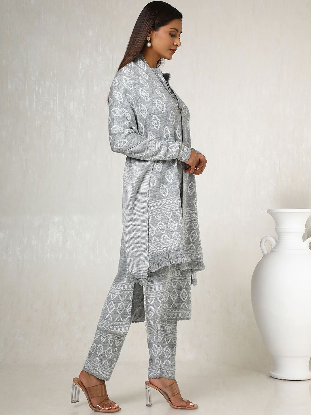 Dhiyona SO Women's Woven Designed Regular Thread Work Kurta with Trousers & Dupatta
