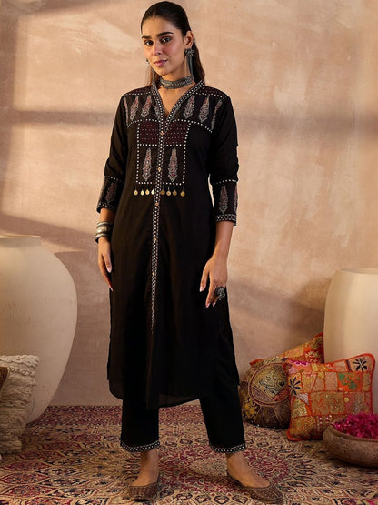Women Embroidered Pure Cotton Kurta With Trousers & Dupatta Kurta Sets