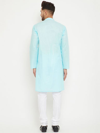 Men's Aqua Cotton Straight Kurta Pyjama Set