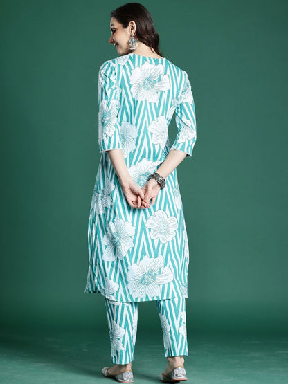 Dhiyona IE Printed Pure Cotton Top With Trousers Co-Ords