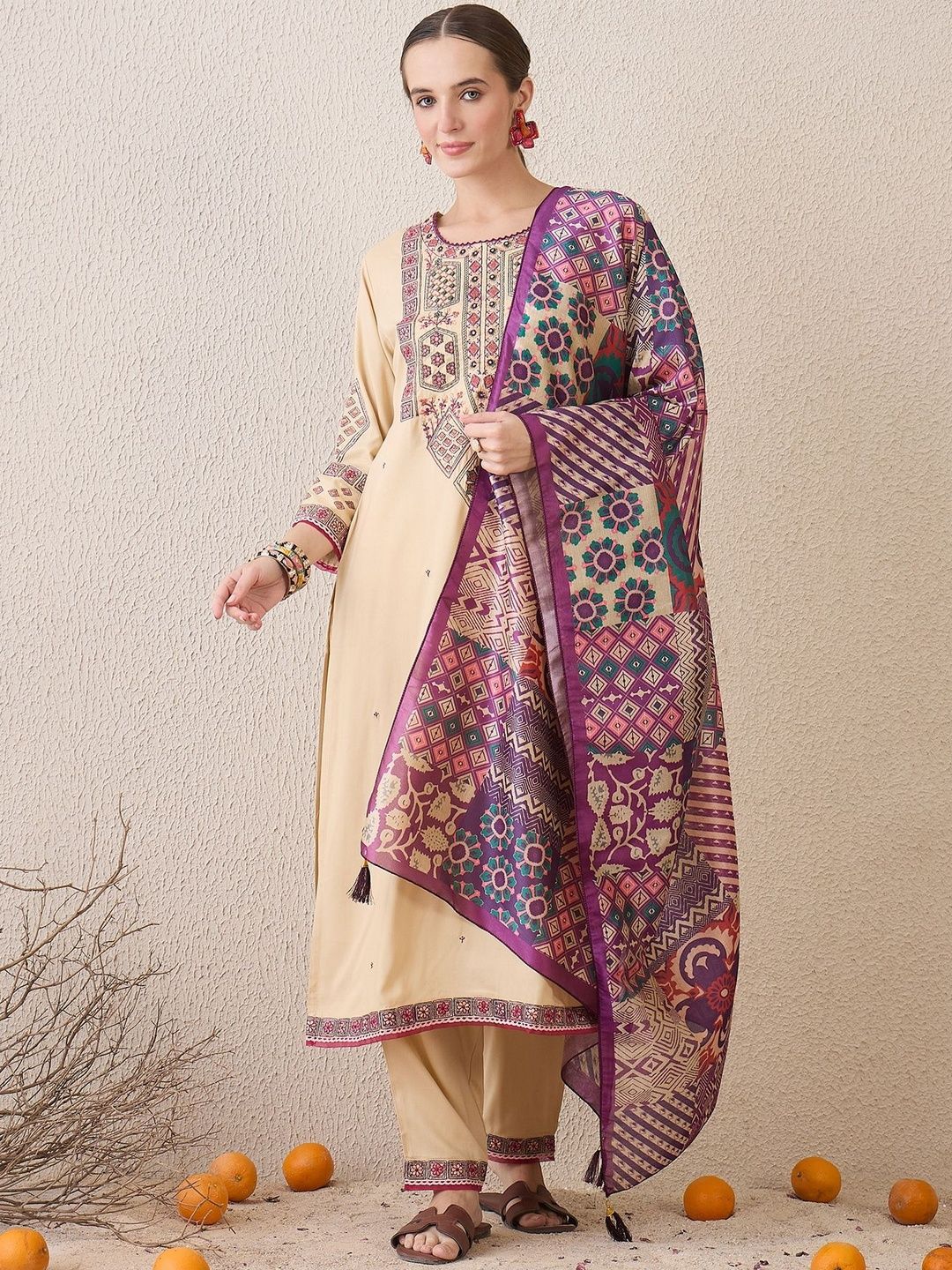 Women Ethnic Motifs Embroidered Regular Thread Work Kurta with Salwar & Dupatta