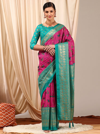 Women's Cotton Blend Pink Printed Designer Saree With Blouse Piece