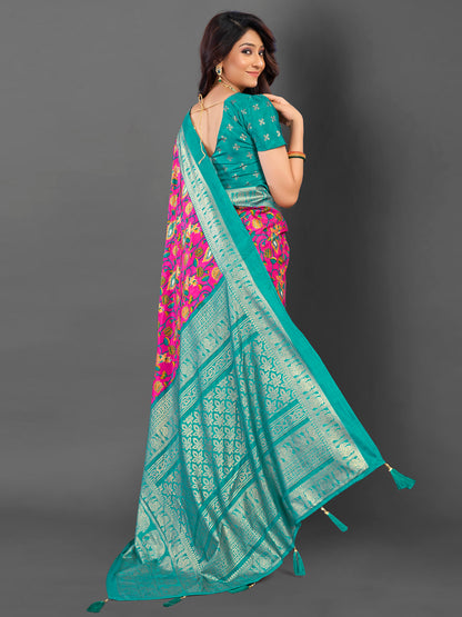 Women's Cotton Blend Pink Printed Designer Saree With Blouse Piece