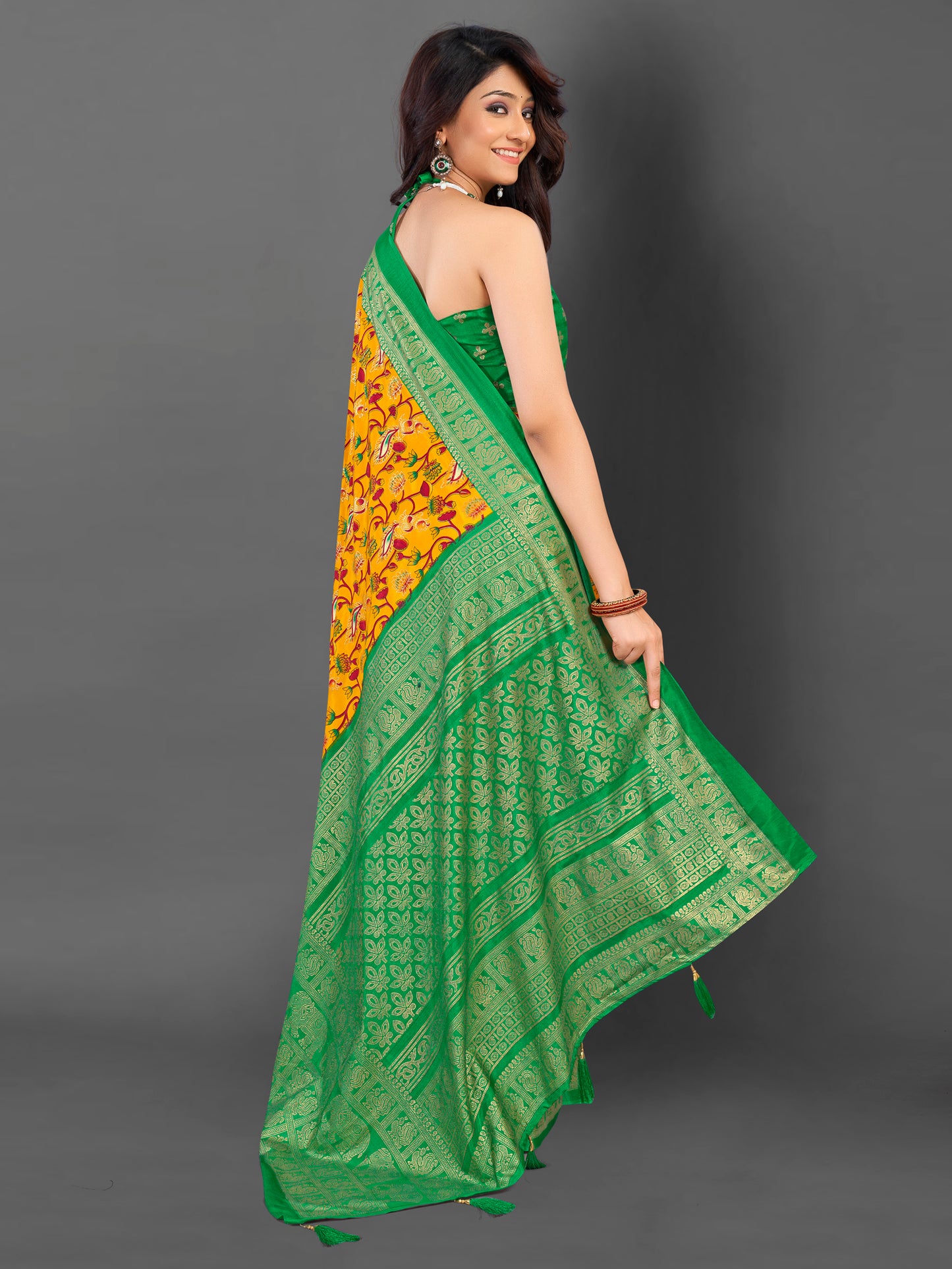 Women's Cotton Blend Mustard Printed Designer Saree With Blouse Piece