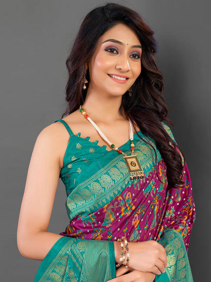 Women's Cotton Blend Magenta Printed Designer Saree With Blouse Piece