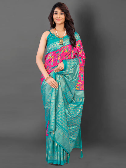 Women's Cotton Blend Pink Printed Designer Saree With Blouse Piece
