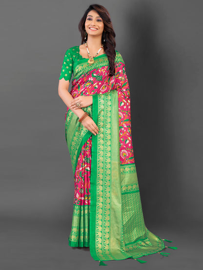 Women's Cotton Blend Pink Printed Designer Saree With Blouse Piece