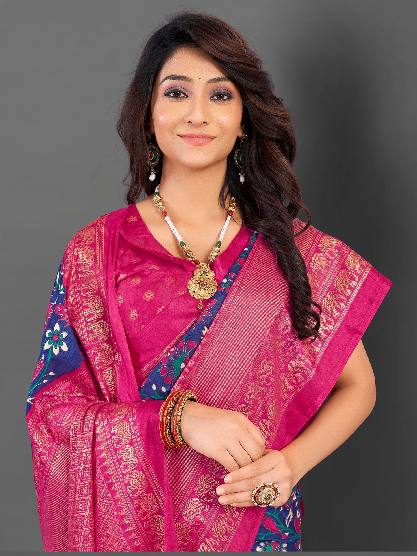 Women's Cotton Blend Blue Printed Designer Saree With Blouse Piece