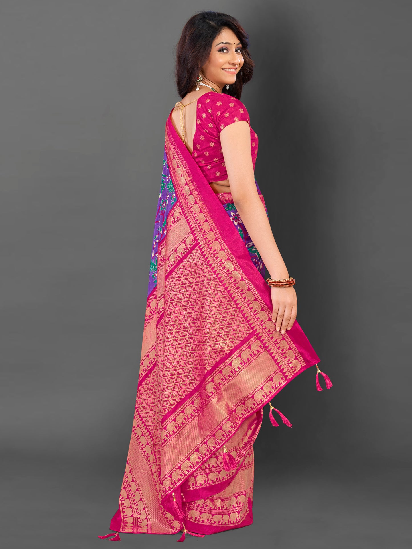 Women's Cotton Blend Purple Printed Designer Saree With Blouse Piece