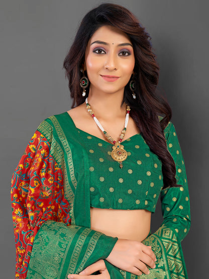 Women's Cotton Blend Red Printed Designer Saree With Blouse Piece