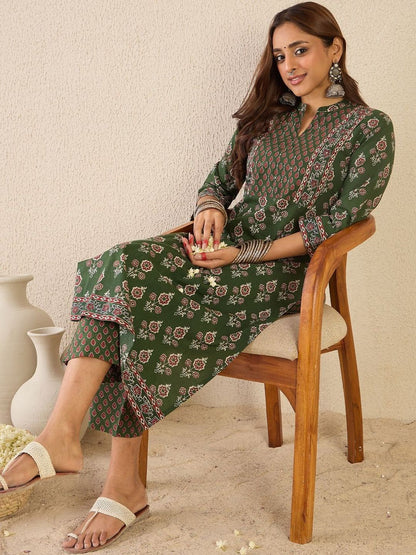 Women Ethnic Motifs Printed Regular Pure Cotton Kurta with Trousers