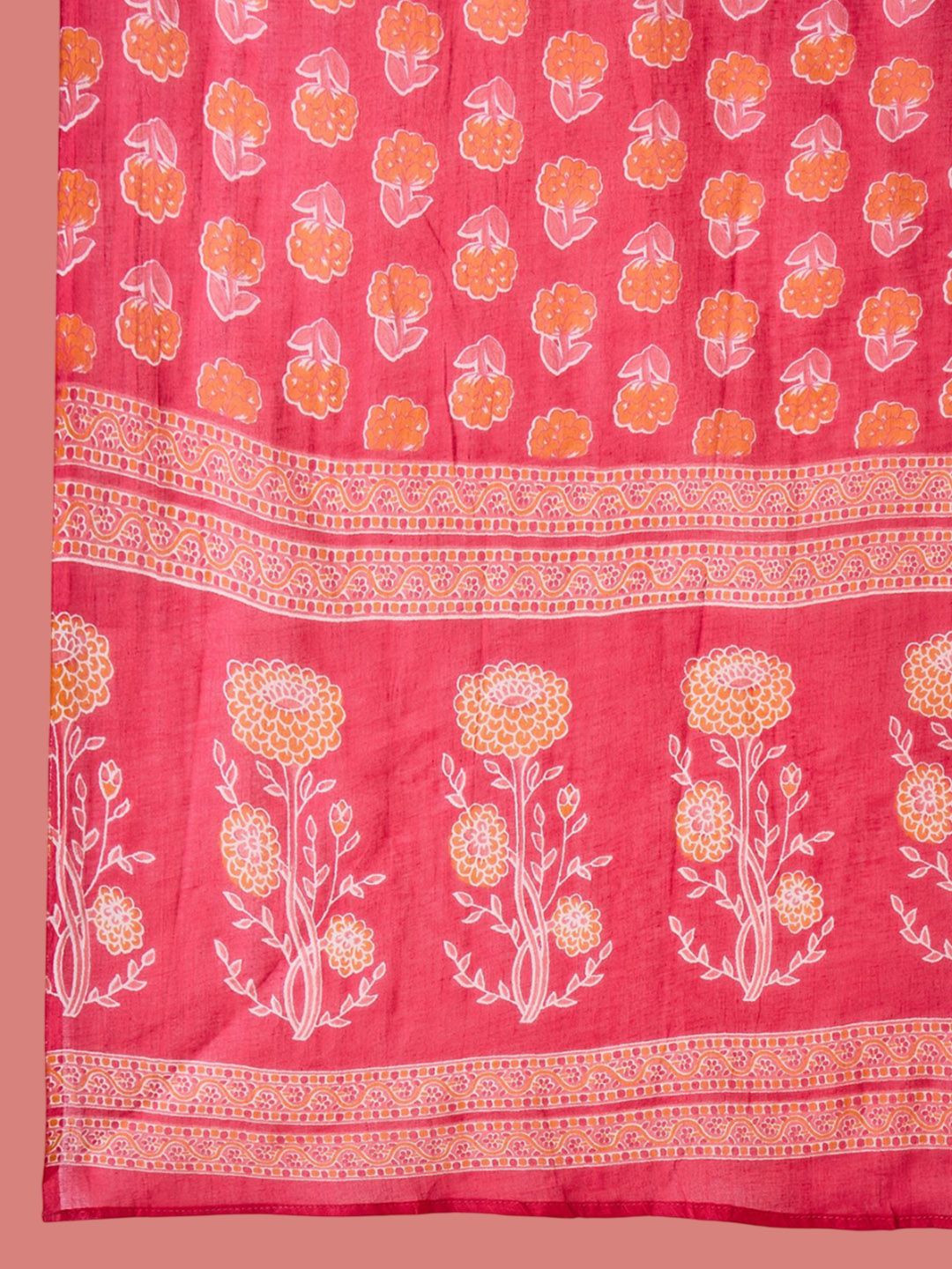 Dhiyona SN Women's Floral Printed Notch Neck Pure Cotton Straight Kurta With Trouser & Dupatta