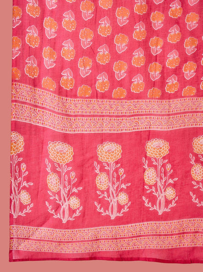 Dhiyona SN Women's Floral Printed Notch Neck Pure Cotton Straight Kurta With Trouser & Dupatta