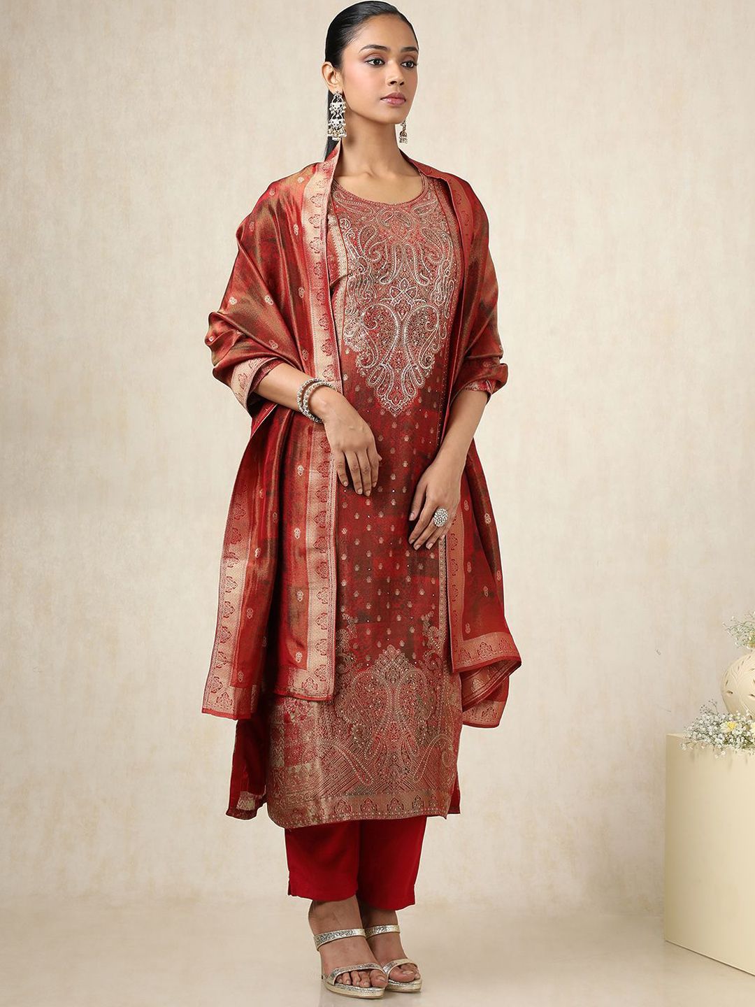 Dhiyona SO Women's Women Ethnic Motifs Printed Regular Kurta with Trousers & With Dupatta
