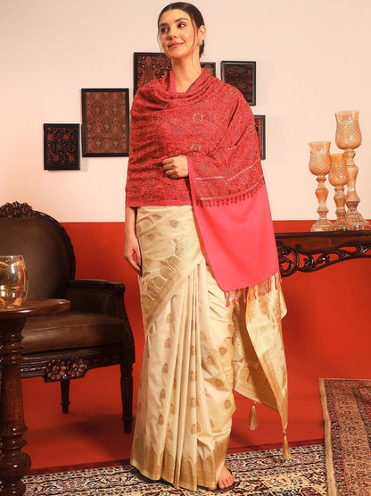 Dhiyona PA Floral Embroidered Tasselled Bordered Shawl