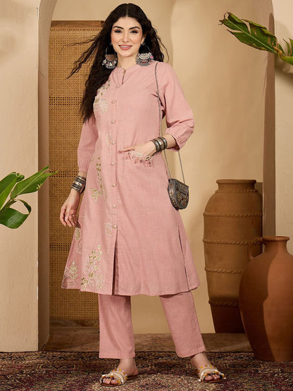 Dhiyona SN Women's Embroidered A-Line Kurta With Trousers