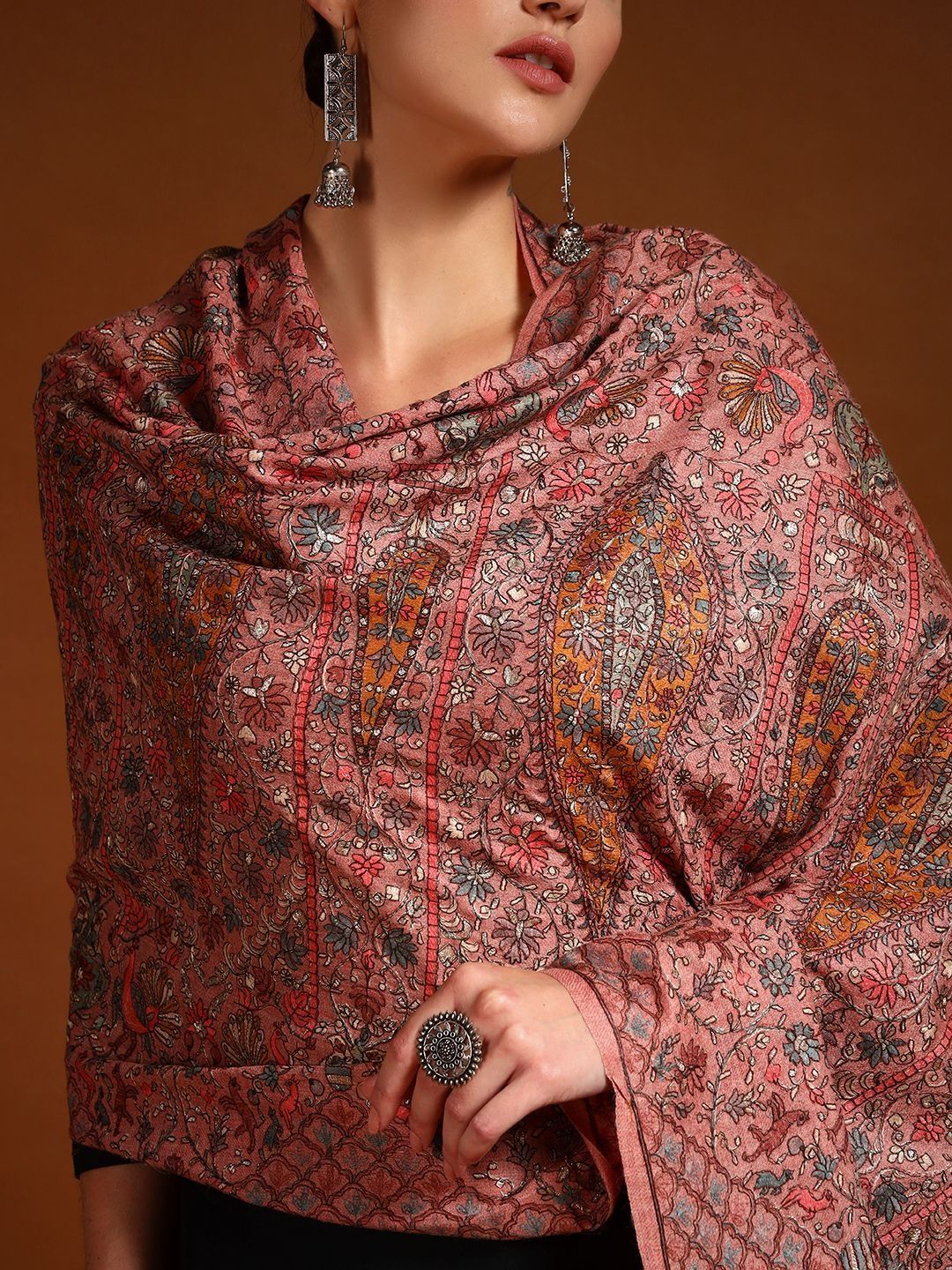 Dhiyona PA Women Ethnic Motifs Embroidered Shawl