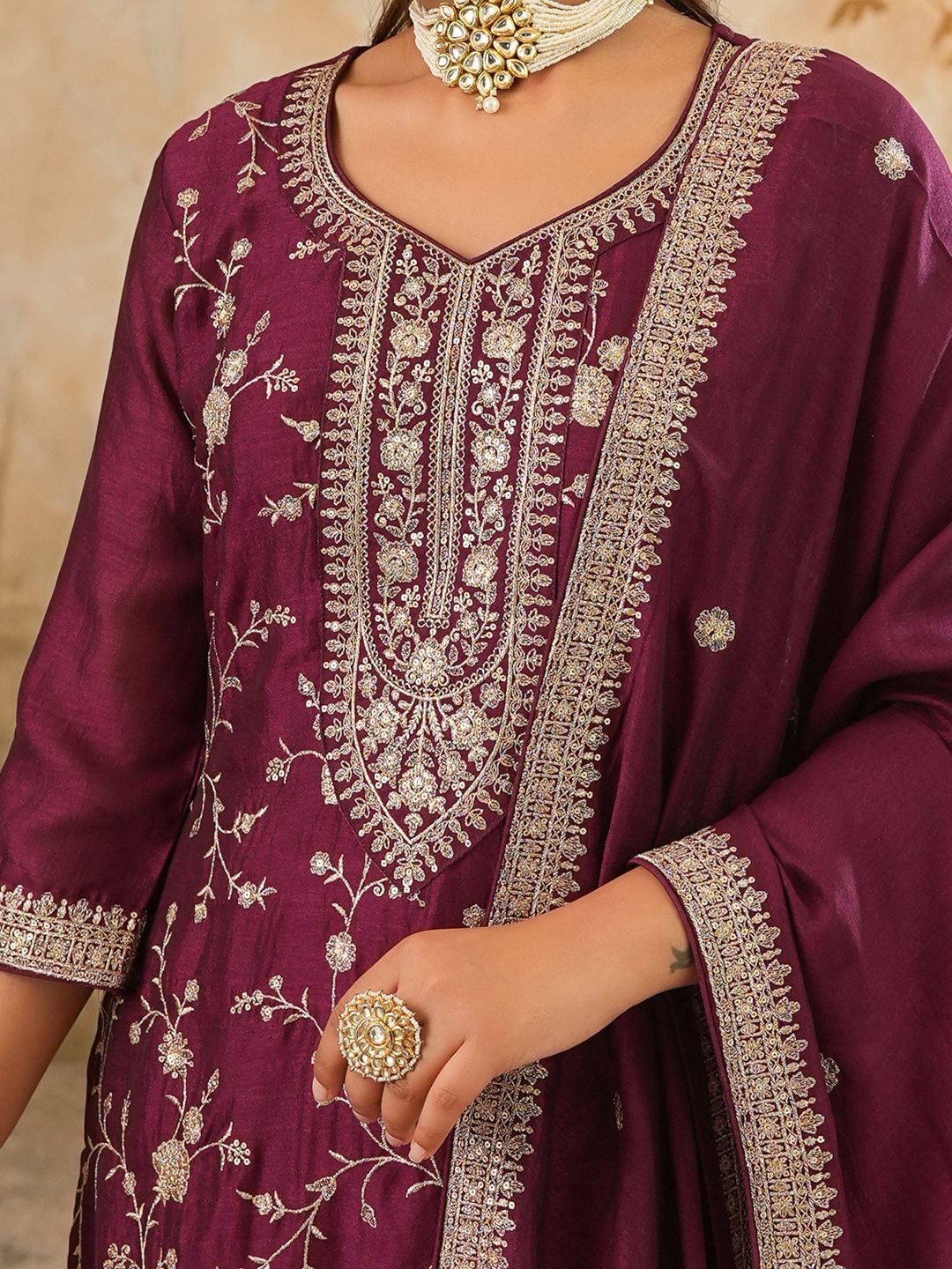 Women Ethnic Motifs Embroidered Kurta with Trousers & Dupatta