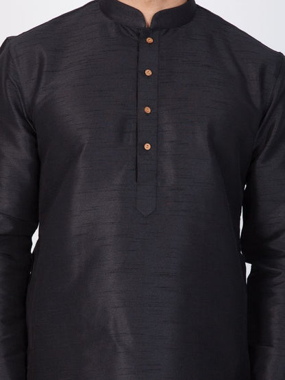 Men's Black Silk Blend Straight Kurta and Dhoti Set
