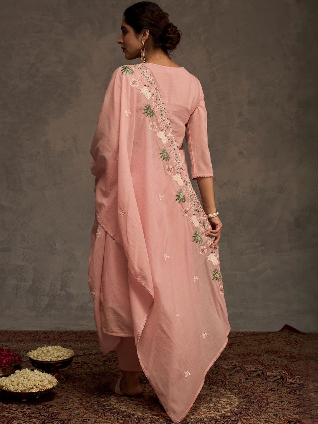 Women Ethnic Motifs Thread Work Pure Cotton Kurta & Salwar With Dupatta