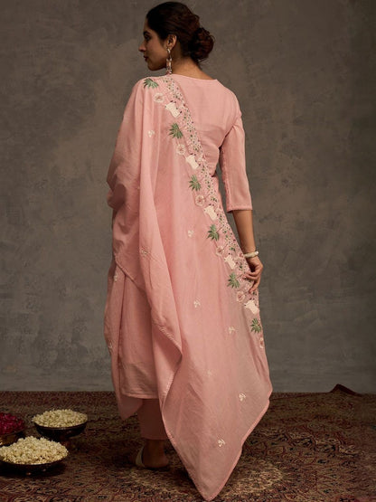 Women Ethnic Motifs Thread Work Pure Cotton Kurta & Salwar With Dupatta