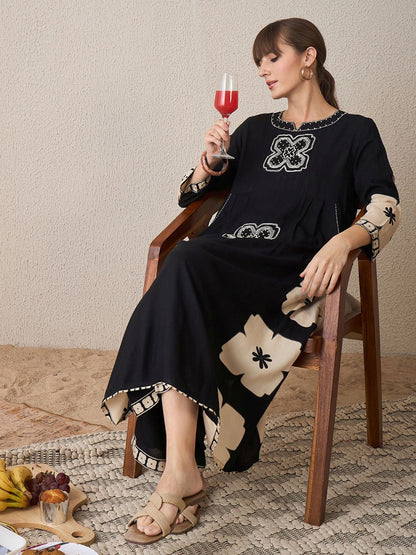 Floral Embroidered Notch Neck Empire Thread Work A-Line Kurta With Palazzo