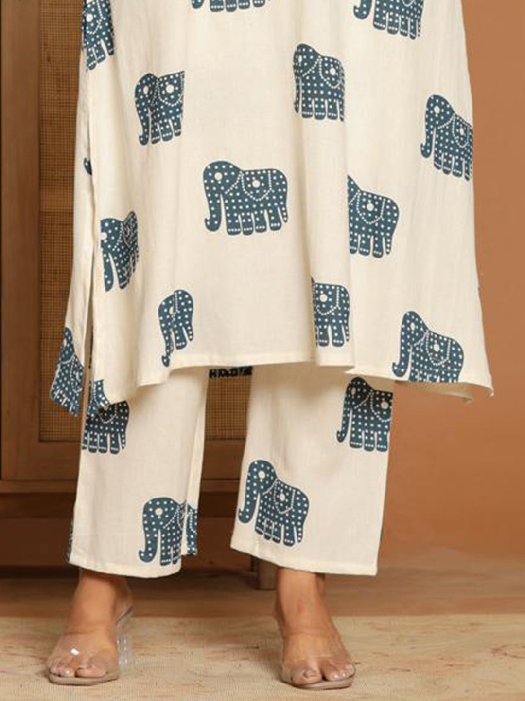 Animal Printed A Line Kurta With Palazzos