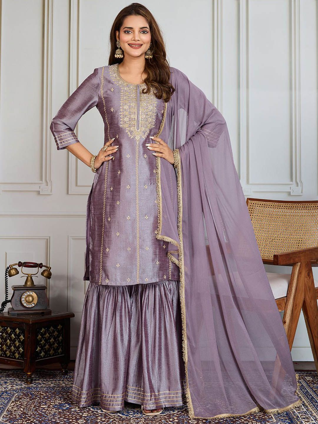 Dhiyona PD Women Women Ethnic Motifs Embroidered Kurta & Sharara With Dupatta
